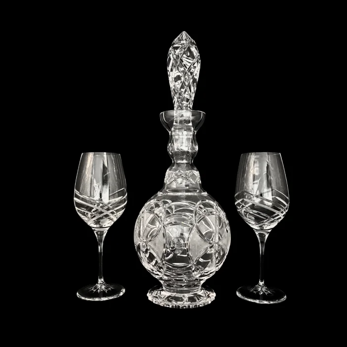 CRYSTAL KAM Hand-cut crystal bottle set 1+2 clear 2 l