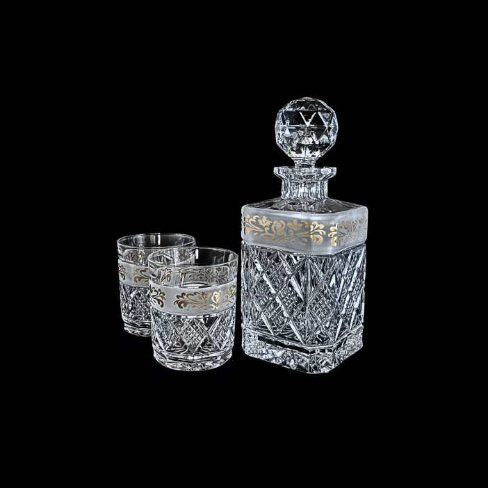 CRYSTAL KAM Hand-cut crystal set bottle 750 ml + OF glass 320 ml 2+1 (gold/rose/matte)