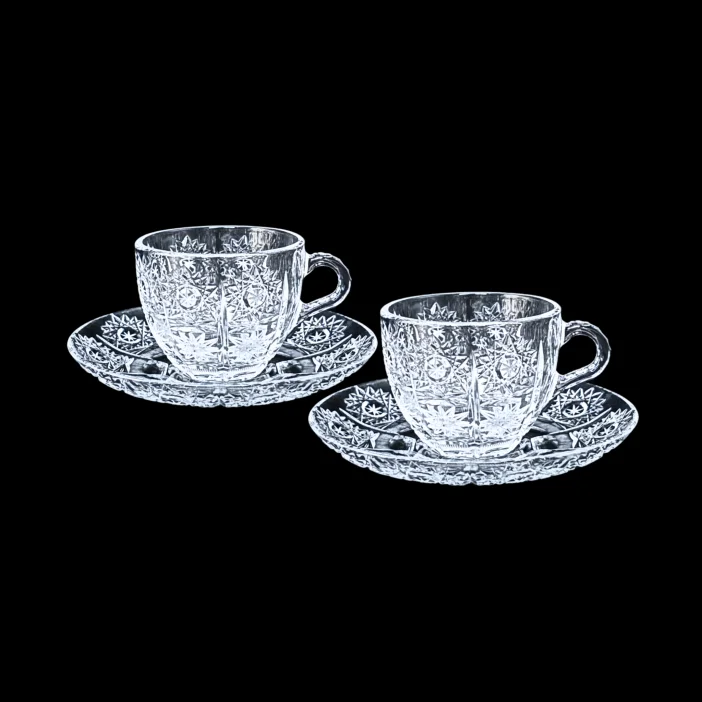 CRYSTAL KAM Ručne brúsená šálka s podšálkou Espresso 90ml - set 2ks