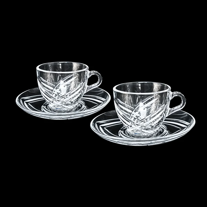 CRYSTAL KAM Hand-cut espresso cup with saucer Vesica 90 ml - set of 2