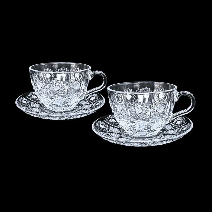 CRYSTAL KAM Ručne brúsená šálka s podšálkou káva Cappuccino 240ml - set 2ks