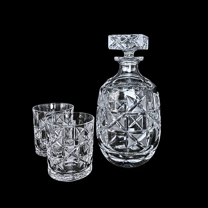 CRYSTAL KAM Ručne brúsený krištáľový set Granát Diamond - fľaša 800ml + pohár OF 320ml 2ks