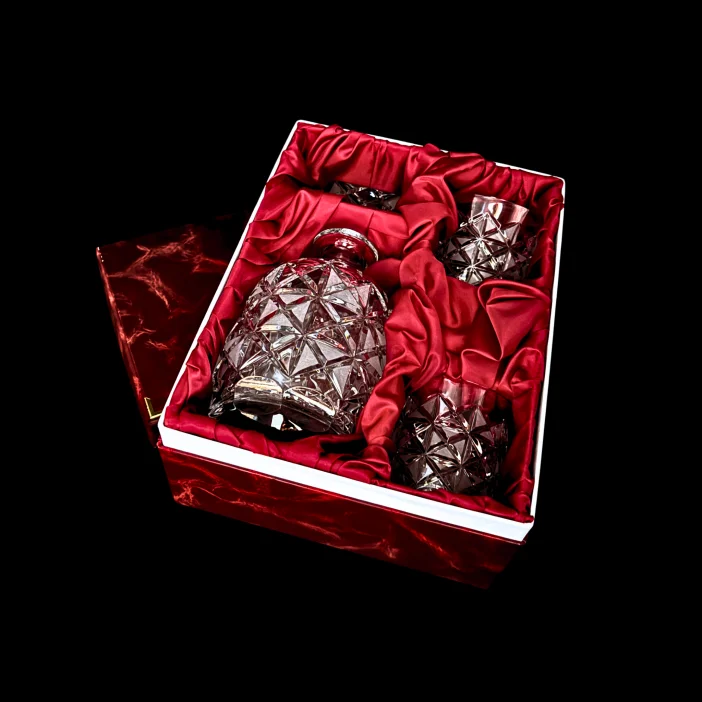 CRYSTAL KAM Hand-cut crystal set Granát Diamond Grand - bottle 800 ml + OF glass 320 ml (2 pcs)