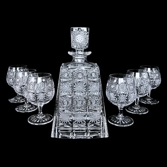 CRYSTAL KAM Ručne brúsený krištáľový set Imperial - fľaša 700ml + pohár Brandy 280ml 6ks