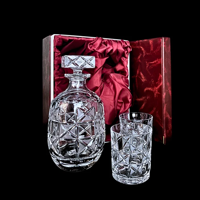 CRYSTAL KAM Hand-cut crystal set Granát Diamond - bottle 800 ml + OF glass 320 ml (2 pcs)